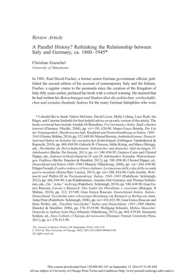 Review Article a Parallel History? Rethinking the Relationship Between Italy and Germany, Ca