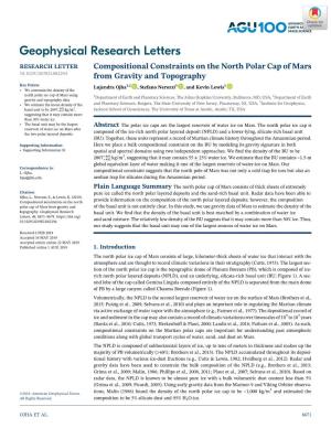 Compositional Constraints on the North Polar Cap of Mars From