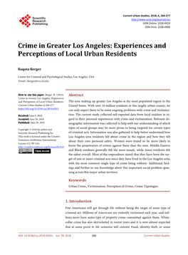 Crime in Greater Los Angeles: Experiences and Perceptions of Local Urban Residents