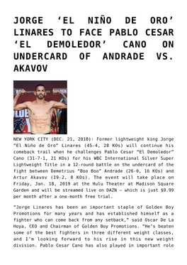 Cano on Undercard of Andrade Vs
