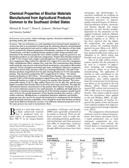 Chemical Properties of Biochar Materials Manufactured from Agricultural Products Common to the Southeast United States