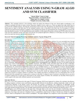 Sentiment Analysis Using N-Gram Algo and Svm Classifier