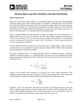 MT-044: Op Amp Open Loop Gain and Open Loop Gain