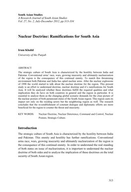 Nuclear Doctrine: Ramifications for South Asia