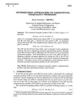 Optimization Approaches to Variational Inequality Problems 1