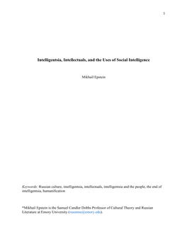 Intelligentsia, Intellectuals, and the Uses of Social Intelligence
