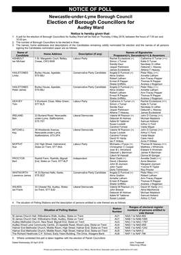 NOTICE of POLL Election of Borough Councillors