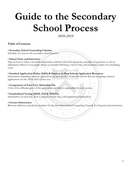2018-2019 Guide to the Secondary School Process