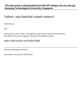 Taliban : Why Dadullah's Death Matters?