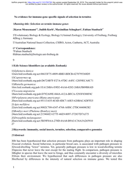 No Evidence for Immune-Gene Specific Signals of Selection in Termites
