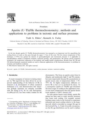 Apatite (U^Th)/He Thermochronometry: Methods and Applications to Problems in Tectonic and Surface Processes