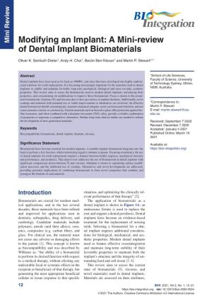A Mini-Review of Dental Implant Biomaterials