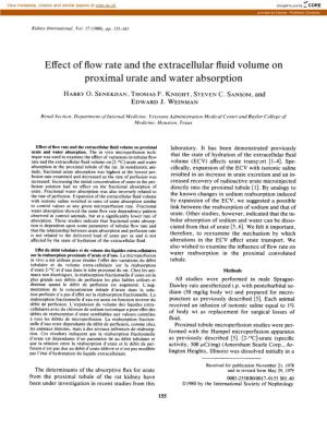 Effect of Flow Rate and the Extracellular Fluid Volume on Proximal Urate and Water Absorption