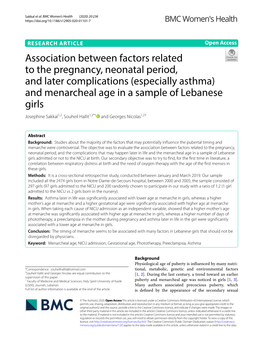 Association Between Factors Related to the Pregnancy, Neonatal Period