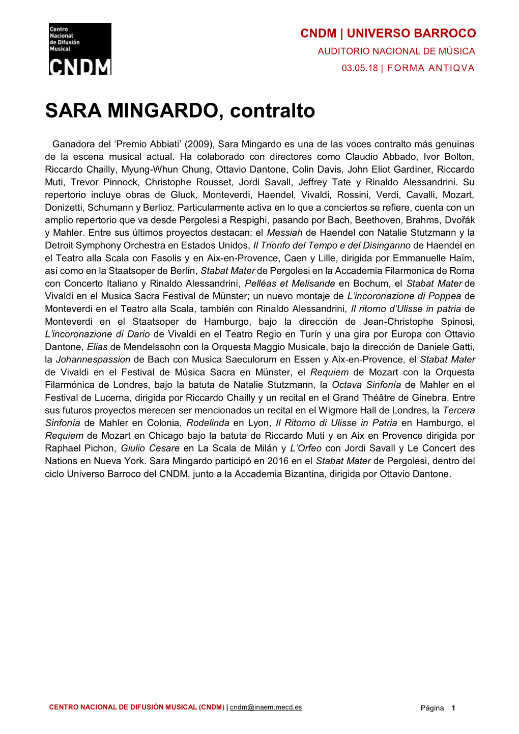 SARA MINGARDO, Contralto