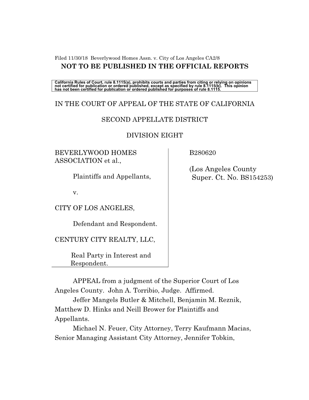 Beverlywood Homes Association V. City of Los Angeles