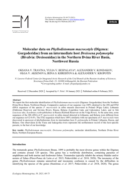 Molecular Data on Phyllodistomum Macrocotyle