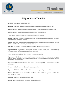 Billy Graham Timeline