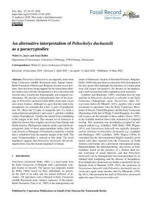 An Alternative Interpretation of Peltochelys Duchastelii As a Paracryptodire