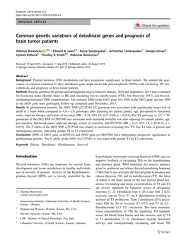 Common Genetic Variations of Deiodinase Genes and Prognosis of Brain Tumor Patients
