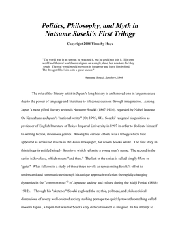 Politics, Philosophy, and Myth in Natsume Soseki's First Trilogy