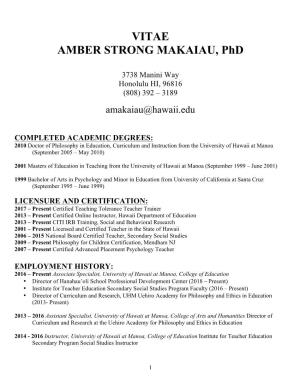 VITAE AMBER STRONG MAKAIAU, Phd