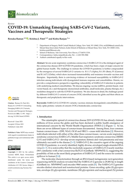 COVID-19: Unmasking Emerging SARS-Cov-2 Variants, Vaccines and Therapeutic Strategies