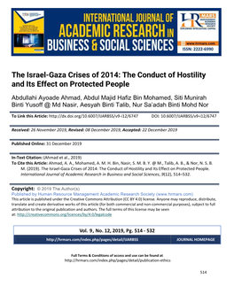 The Israel-Gaza Crises of 2014: the Conduct of Hostility and Its Effect on Protected People