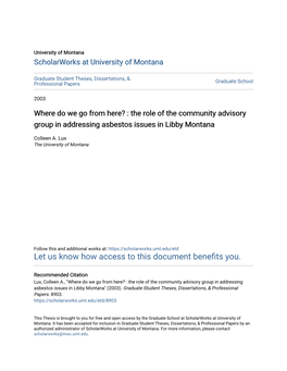 The Role of the Community Advisory Group in Addressing Asbestos Issues in Libby Montana