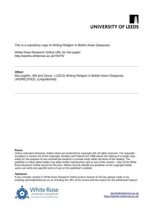 Writing Religion in British Asian Diasporas
