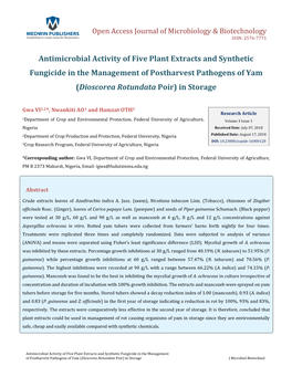 Antimicrobial Activity of Five Plant Extracts and Synthetic Fungicide in the Management of Postharvest Pathogens of Yam (Dioscorea Rotundata Poir) in Storage