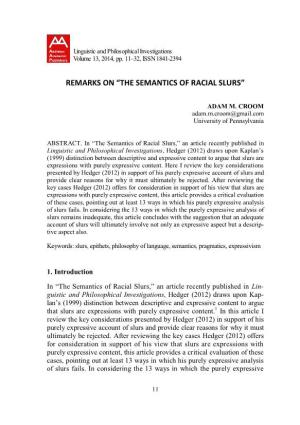 The Semantics of Racial Slurs”
