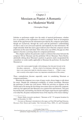 Messiaen As Pianist: a Romantic in a Modernist World Christopher Dingle