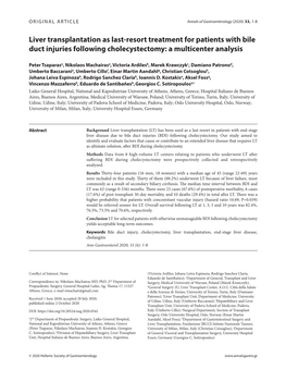 Liver Transplantation As Last-Resort Treatment for Patients with Bile Duct Injuries Following Cholecystectomy: a Multicenter Analysis