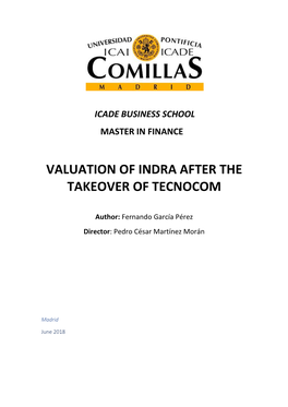 Valuation of Indra After the Takeover of Tecnocom