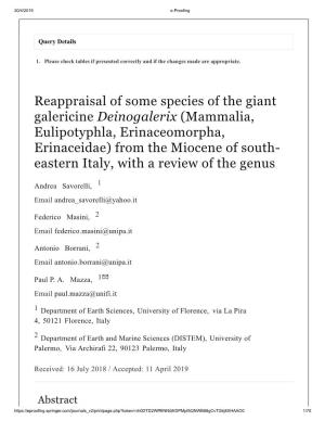 Reappraisal of Some Species of the Giant Galericine Deinogalerix