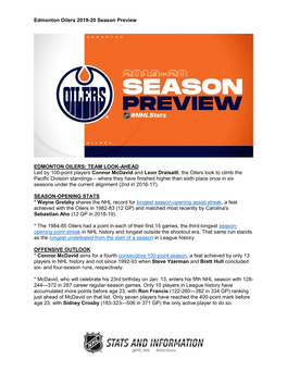 Edmonton Oilers 2019-20 Season Preview