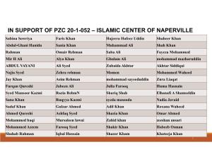 In Support of Pzc 20-1-052 – Islamic Center of Naperville