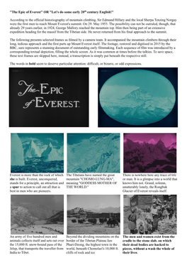 "The Epic of Everest" OR "Let's Do Some Early 20Th Century English!"