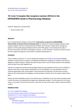 1H. Liver X Receptor-Like Receptors (Version 2019.4) in the IUPHAR/BPS Guide to Pharmacology Database
