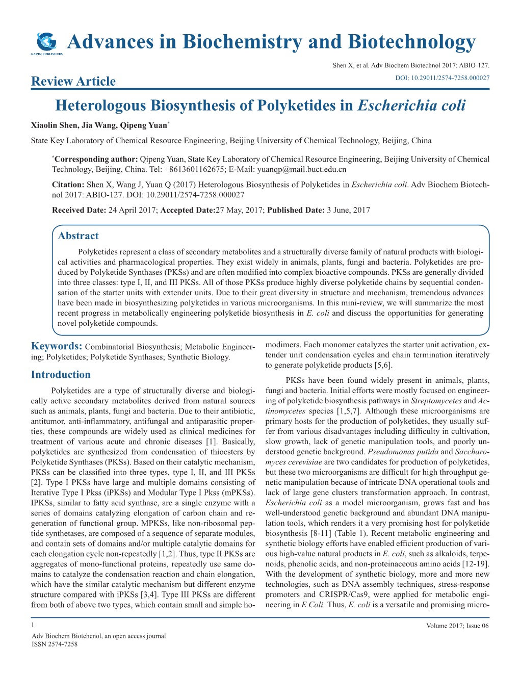 Advances in Biochemistry and Biotechnology