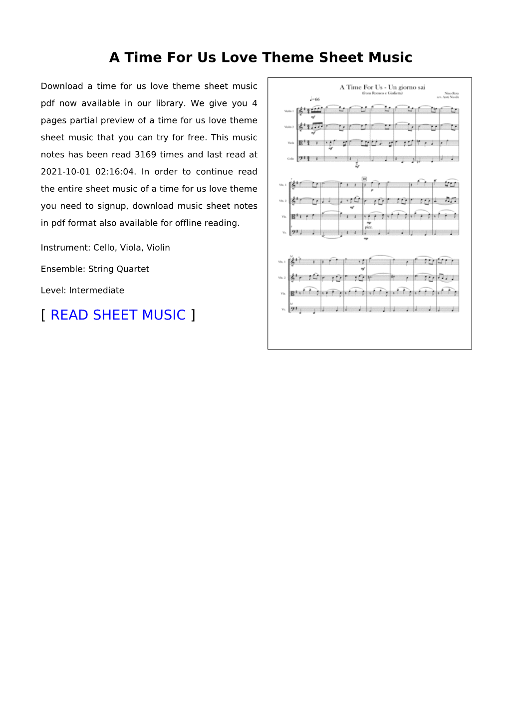 A Time for Us Love Theme Sheet Music