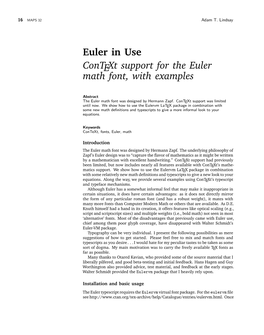 Euler in Use Context Support for the Euler Math Font, with Examples