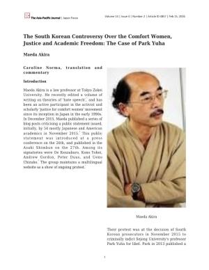 The South Korean Controversy Over the Comfort Women, Justice and Academic Freedom: the Case of Park Yuha