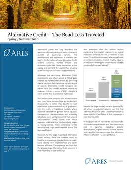 Alternative Credit – the Road Less Traveled Spring / Summer 2020