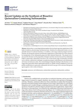 Recent Updates on the Synthesis of Bioactive Quinoxaline-Containing Sulfonamides