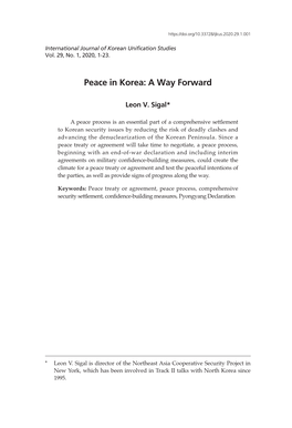 Peace in Korea: a Way Forward