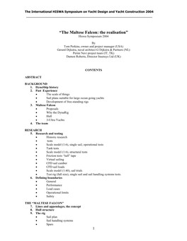 “The Maltese Falcon: the Realisation” Hiswa Symposium 2004