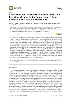 Comparison of Conventional and Sustainable Lipid Extraction Methods for the Production of Oil and Protein Isolate from Edible Insect Meal