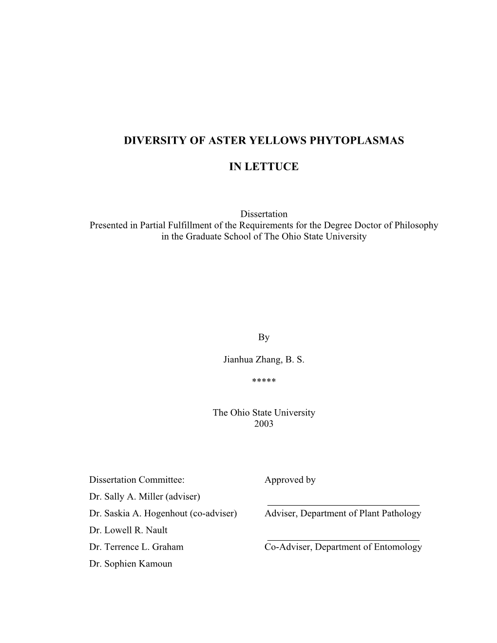 Diversity of Aster Yellows Phytoplasmas in Lettuce